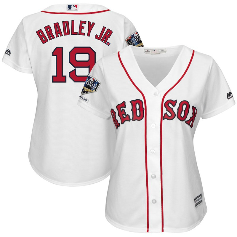 Red Sox 19 Jackie Bradley Jr. White Women 2018 World Series Champions Home Cool Base Player Jersey