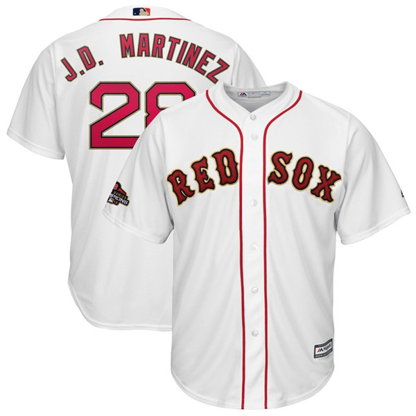 Red Sox 28 J.D. Martinez White 2019 Gold Program Cool Base Jersey