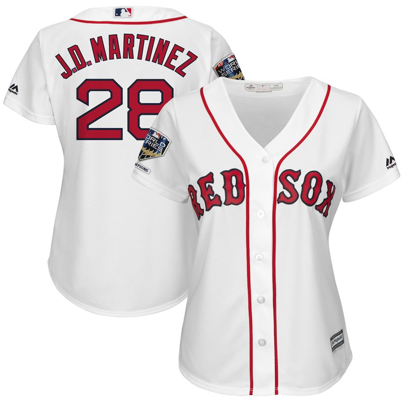 Red Sox 28 J.D. Martinez White Women 2018 World Series Champions Home Cool Base Player Jersey