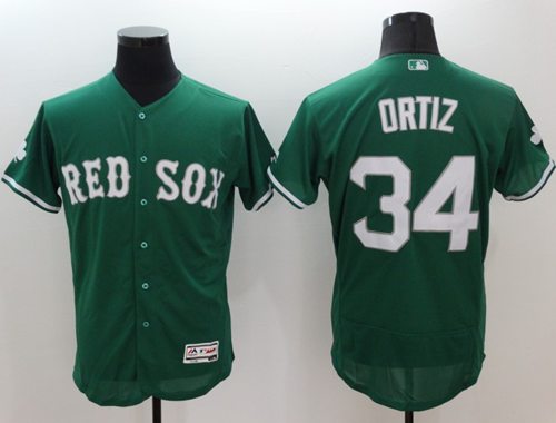 Red Sox 34 David Ortiz Green Celtic Flexbase Authentic Collection Stitched MLB Jersey