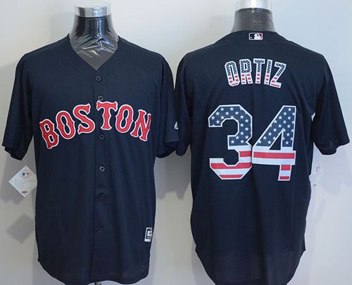 Red Sox 34 David Ortiz Navy Blue USA Flag Fashion Stitched MLB Jersey