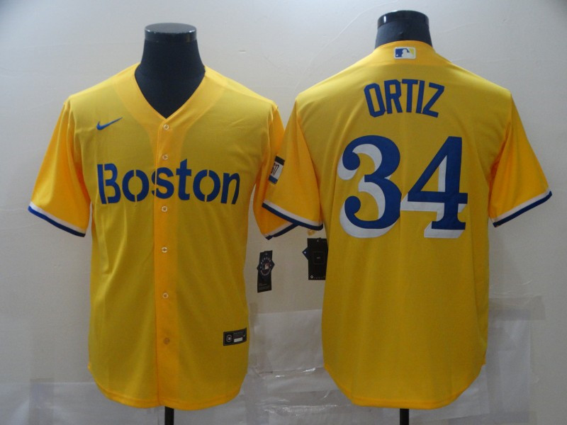 Red Sox 34 Gold Nike 2021 City Connect Replica Player Cool Base Jersey