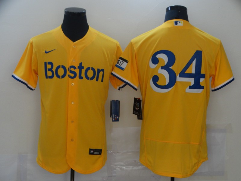 Red Sox 34 Gold Nike 2021 City Connect Replica Player Flexbase Jersey