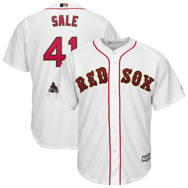 Red Sox 41 Chris Sale Youth White 2019 Gold Program Cool Base Jersey