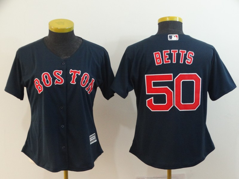 Red Sox 50 Mookie Betts Navy Women Cool Base Jersey