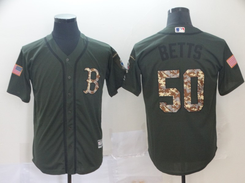 Red Sox 50 Mookie Betts Olive Camo Salute To Service Cool Base Jersey