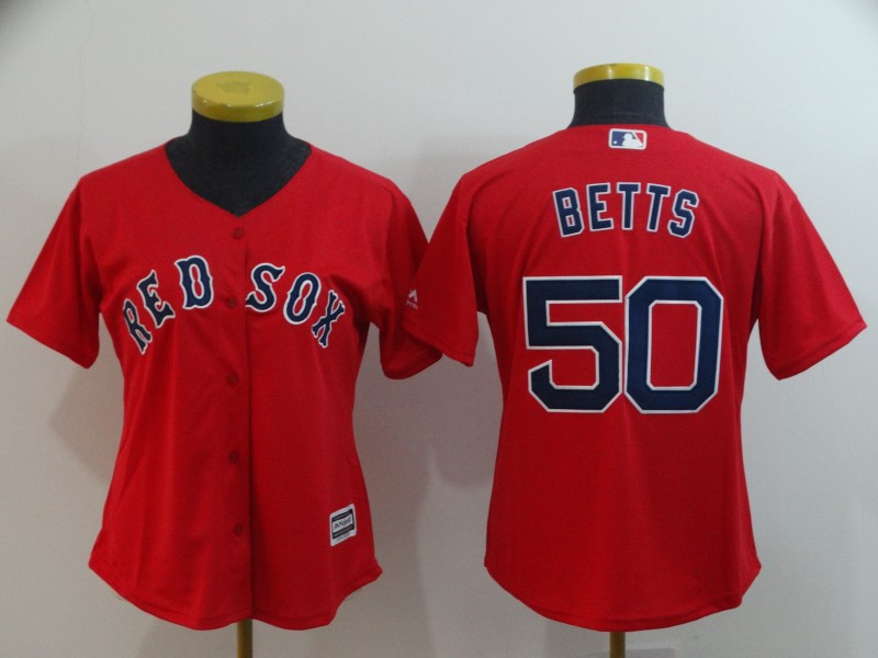 Red Sox 50 Mookie Betts Red Women Cool Base Jersey