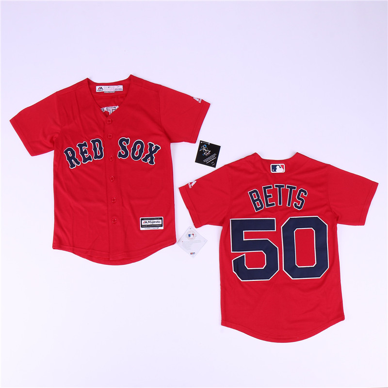 Red Sox 50 Mookie Betts Red Youth Cool Base Jersey