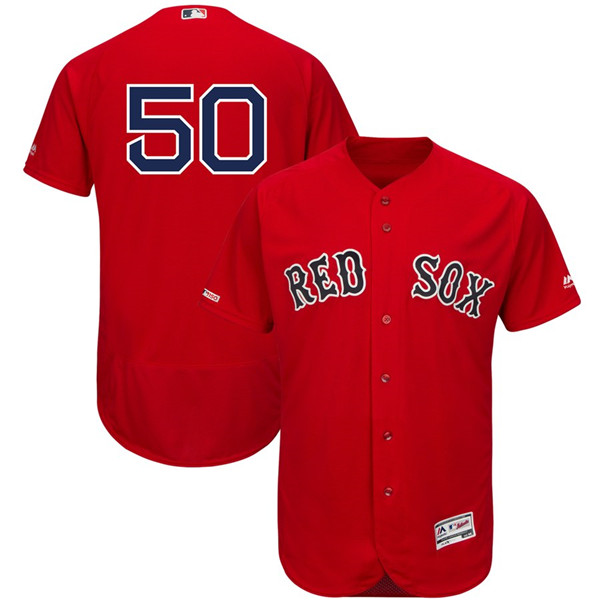 Red Sox 50 Mookie Betts Scarlet 150th Patch FlexBase Jersey