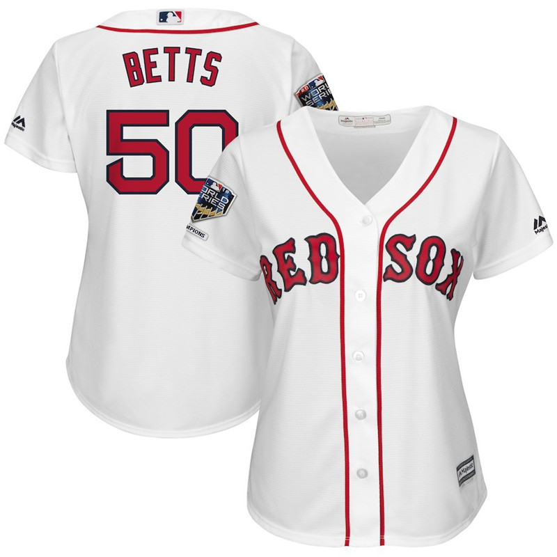 Red Sox 50 Mookie Betts White Women 2018 World Series Champions Home Cool Base Player Jersey