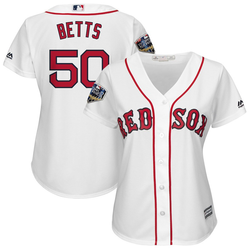 Red Sox 50 Mookie Betts White Women 2018 World Series Cool Base Player Jersey