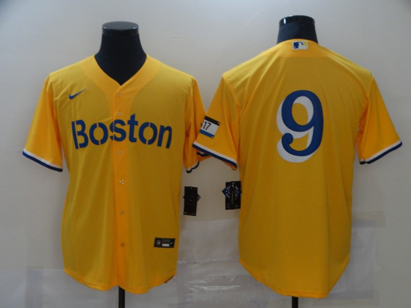 Red Sox 9 Gold Nike 2021 City Connect Replica Player Cool Base Jersey