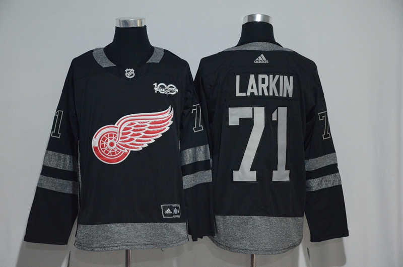 Red Wings 71 Dylan Larkin Black 100th Anniversary  Jersey