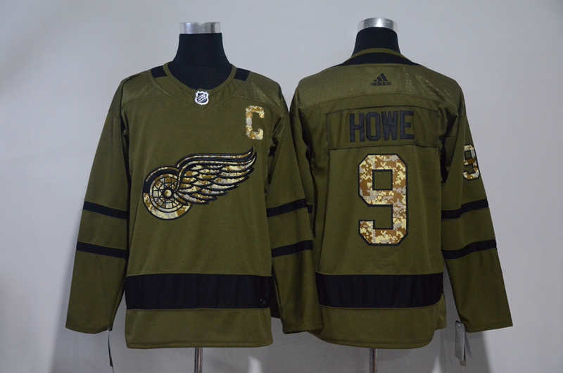 Red Wings 9 Gordie Howe Olive Green  Jersey