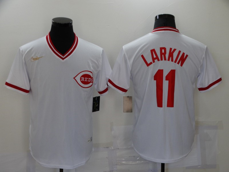Reds 11 Barry Larkin White Nike Cooperstown Collection Jersey