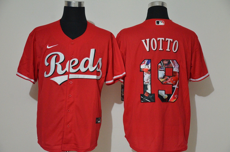 Reds 19 Joey Votto Red Nike Cool Base Player Jersey