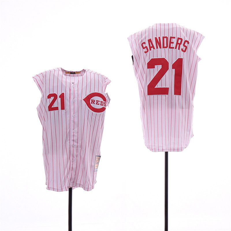 Reds 21 Deion Sanders White Cooperstown Collection Cool Base Sleeveless Jersey
