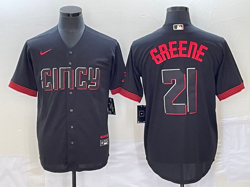 Reds 21 Hunter Greene Black Nike 2023 City Connect Cool Base Jersey