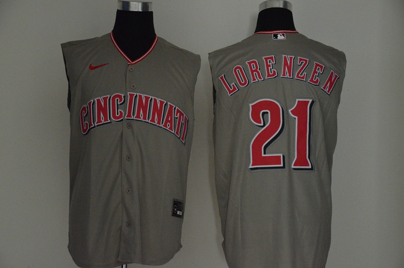 Reds 21 Michael Lorenzen Gray Nike Cool Base Sleeveless Jersey