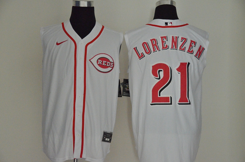 Reds 21 Michael Lorenzen White Nike Cool Base Sleeveless Jersey