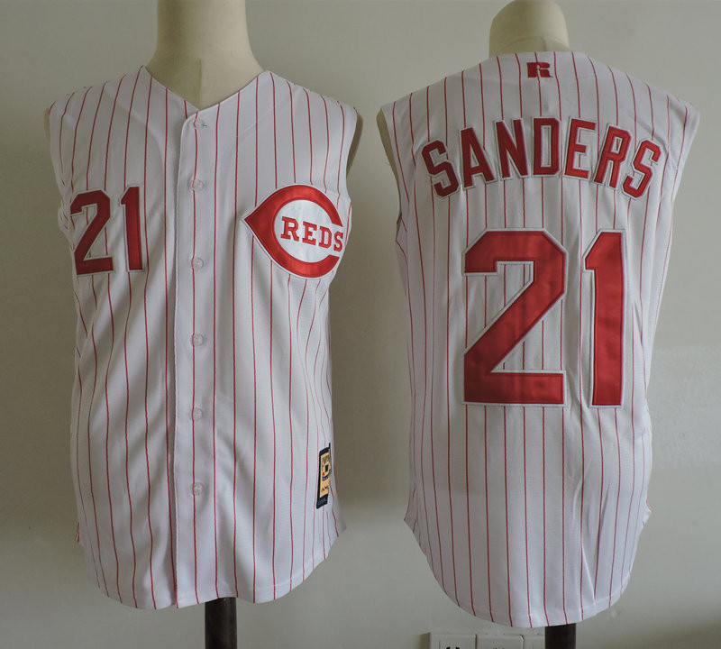 Reds 21 Reggie Sanders White Cooperstown Collection Player Jersey