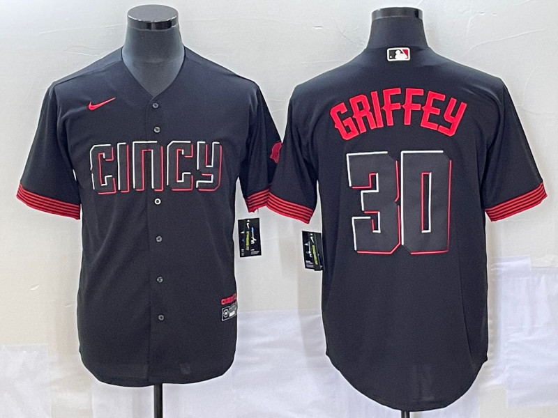 Reds 30 Ken Griffey Jr Black Nike 2023 City Connect Cool Base Jersey