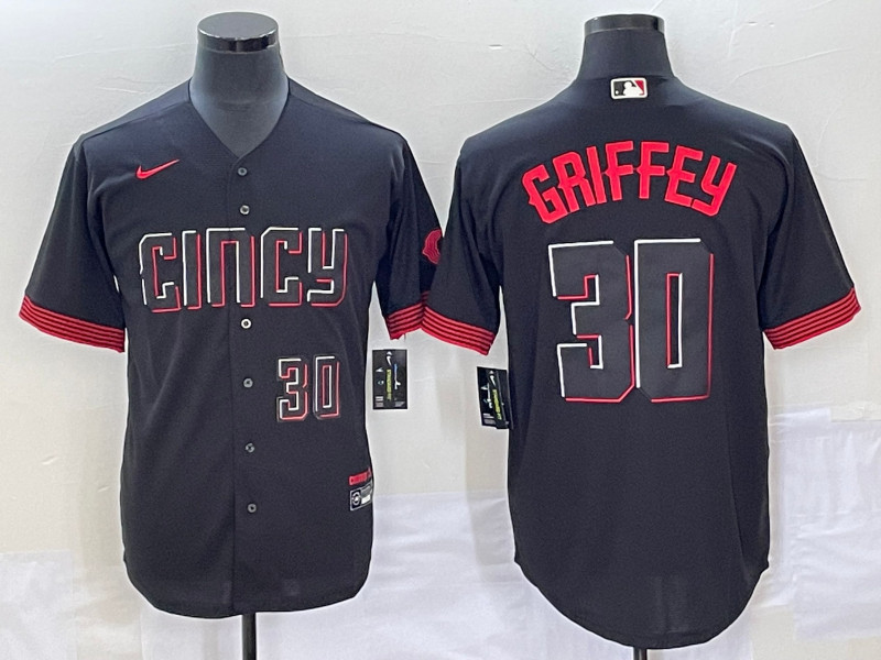 Reds 30 Ken Griffey Jr Number Black Nike 2023 City Connect Cool Base Jersey