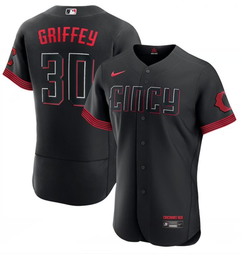 Reds 30 Ken Griffey Jr. Black Nike 2023 City Connect Flexbase Jersey