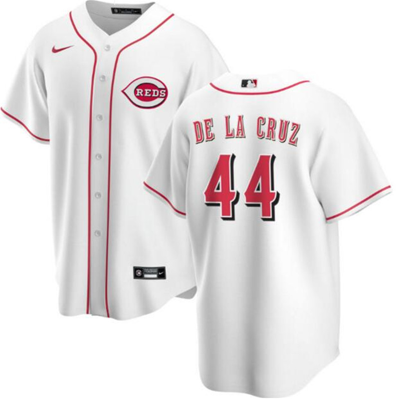 Reds 44 De La Cruz White Nike Cool Base Jersey