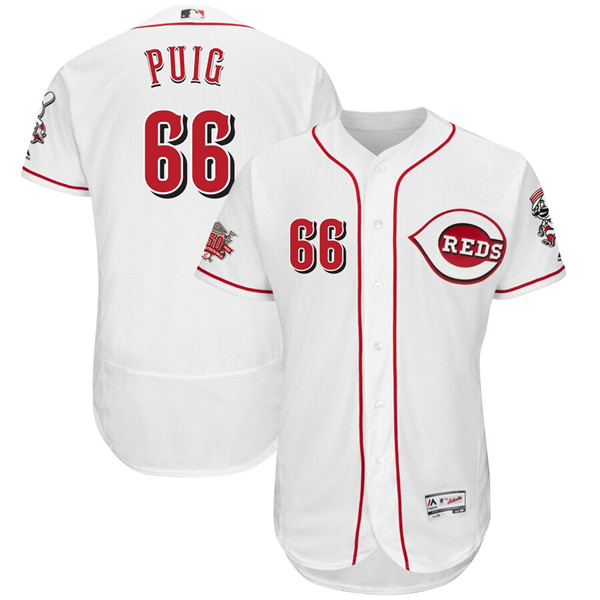 Reds 66 Yasiel Puig White 150th Anniversary FlexBase Jersey