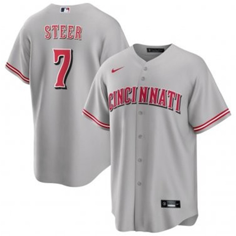 Reds 7 Spencer Steer Gray Nike Cool Base Jersey