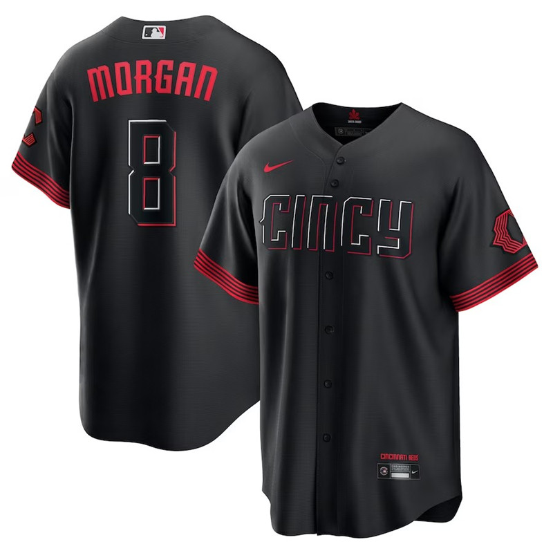 Reds 8 Joe Morgan Black Nike 2023 City Connect Cool Base Jersey