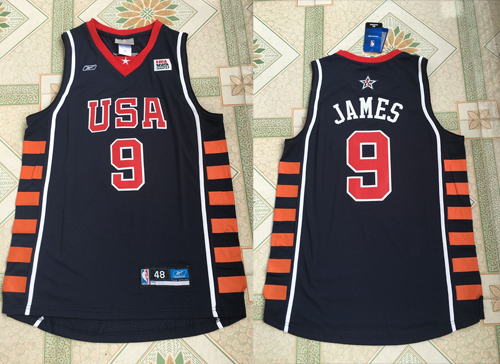 Reebok 2004 Olympic USA Dream Team Six 9 Lebron James Blue Jerseys