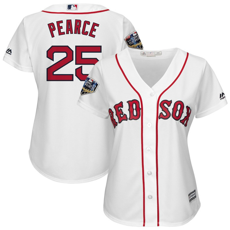 Res Sox 25 Steve Pearce White 2018 World Series Cool Base Player Jersey
