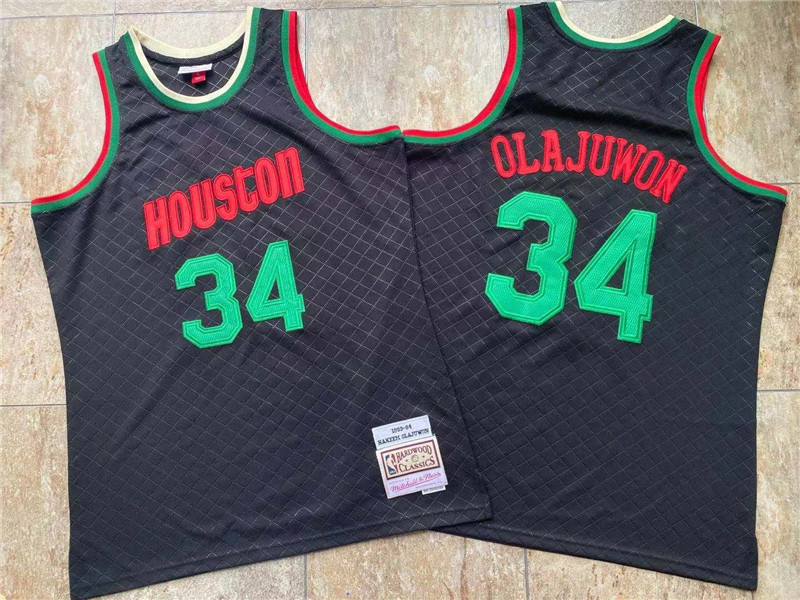 Rockets 34 Hakeem Olajuwon Black 1993 94 Hardwood Classics Jersey