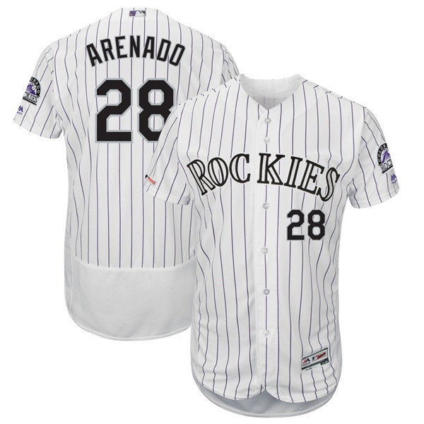 Rockies 28 Nolan Arenado White 150th Patch Flexnase Jersey