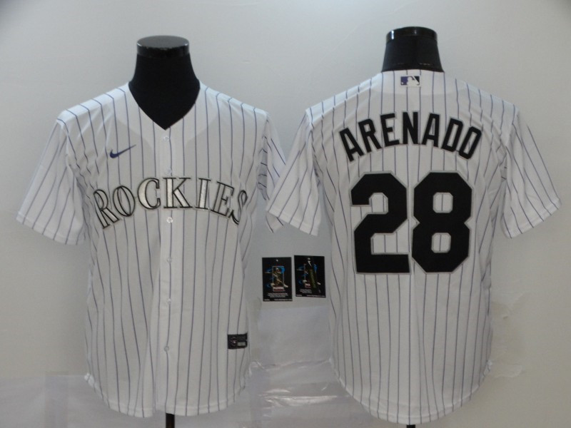 Rockies 28 Nolan Arenado White 2020 Nike Cool Base Jersey