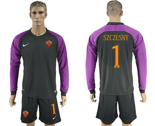 Roma 1 Szczesny Black Goalkeeper Long Sleeves Soccer Club Jersey