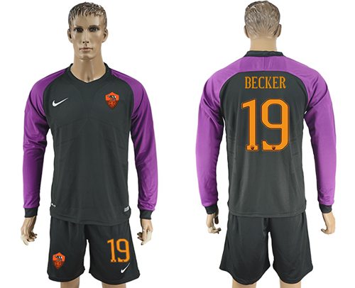 Roma 19 Becker Black Goalkeeper Long Sleeves Soccer Club Jersey