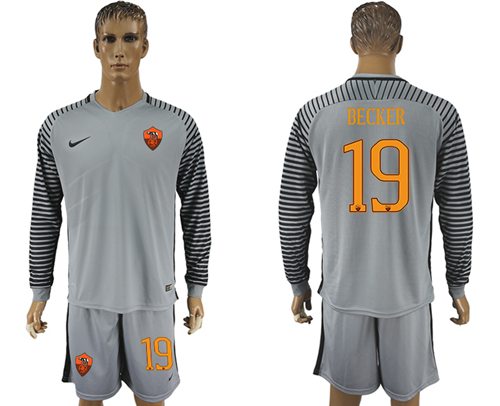 Roma 19 Becker Grey Goalkeeper Long Sleeves Soccer Club Jersey