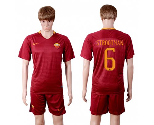 Roma 6 Strootman Red Home Soccer Club Jersey