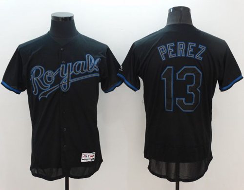 Royals 13 Salvador Perez Black Fashion Flexbase Authentic Collection Stitched MLB Jersey