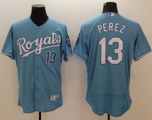 Royals 13 Salvador Perez Light Blue Flexbase Authentic Collection Stitched MLB Jersey