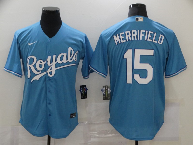 Royals 15 Whit Merrifield Light Blue 2020 Nike Cool Base Jersey