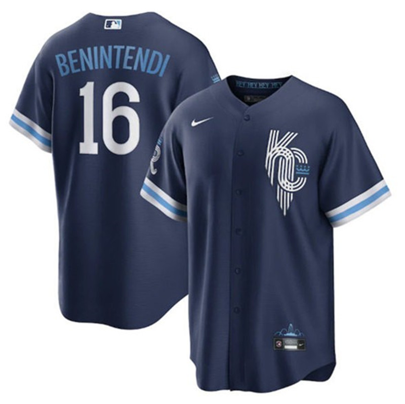 Royals 16 Andrew Benintendi Navy Nike 2022 City Connect Cool Base Jersey