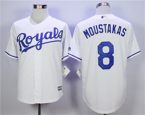 Royals 8 Mike Moustakas White Cool Base Jersey