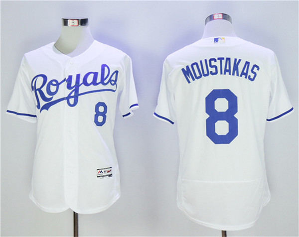 Royals 8 Mike Moustakas White Flexbase Jersey