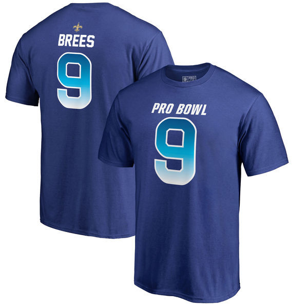 Saints 9 Drew Brees NFC NFL Pro Line by Fanatics Branded 2018 Pro Bowl Stack Name & Number T Shirt Royal