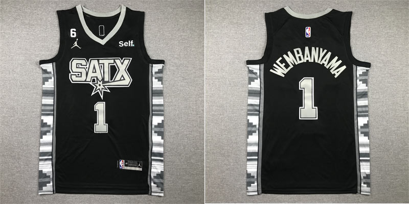 San Antonio Spurs 1 Victor Wembanyama Black 2023 Jersey