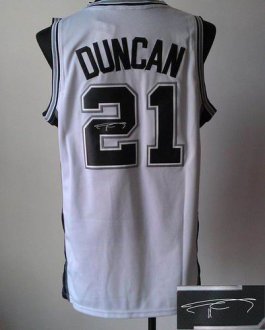 San Antonio Spurs Revolution 30 Autographed 21 Tim Duncan White Stitched NBA Jersey